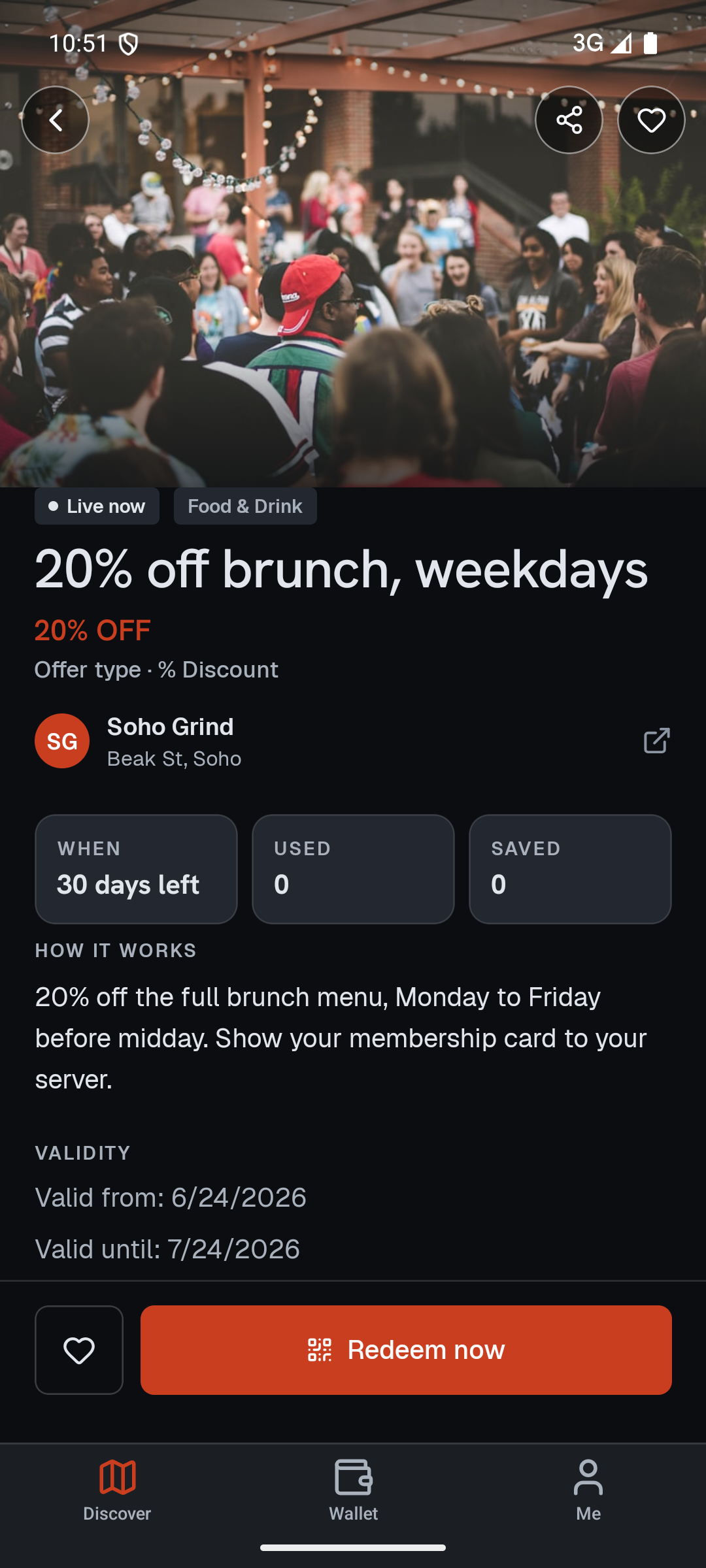 We Love Soho app: Offer detail
